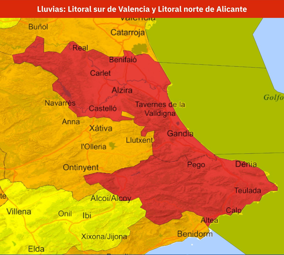 AEMET объявила красный уровень опасности из-за ливней в Valencia и Alicante